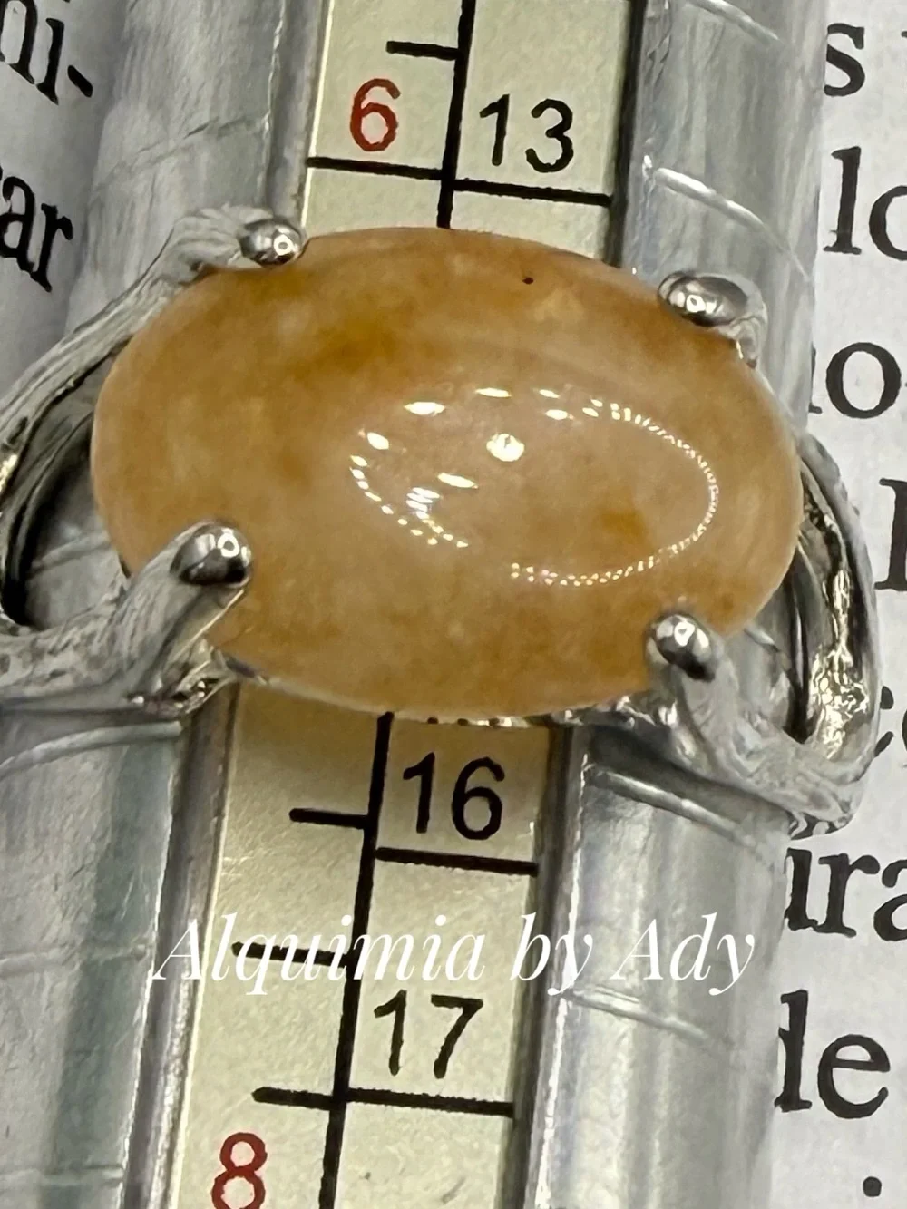 Honey Jade Oval Ring with Silver Accents